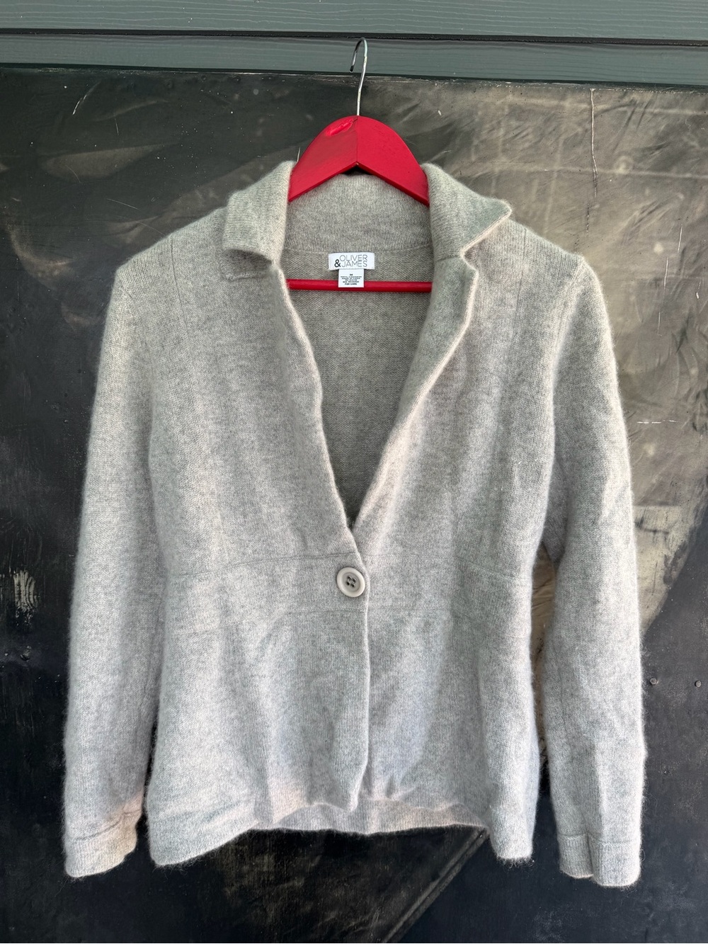 Oliver & James Stories Soft Gray 100% Cashmere Notch Collar Cardigan